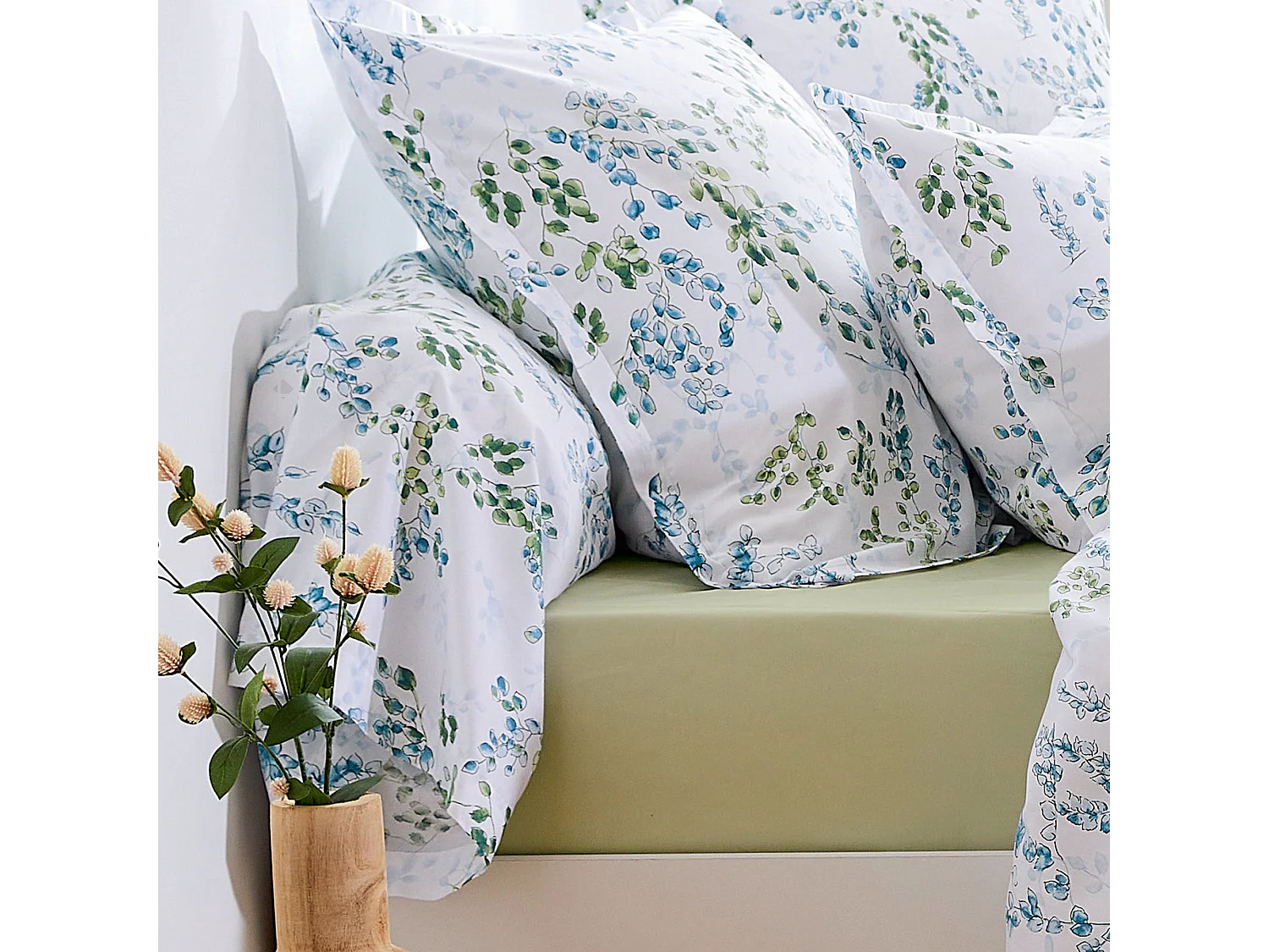Taie de traversin 240x43 cm satin de coton ANGÈLE vert tilleul
