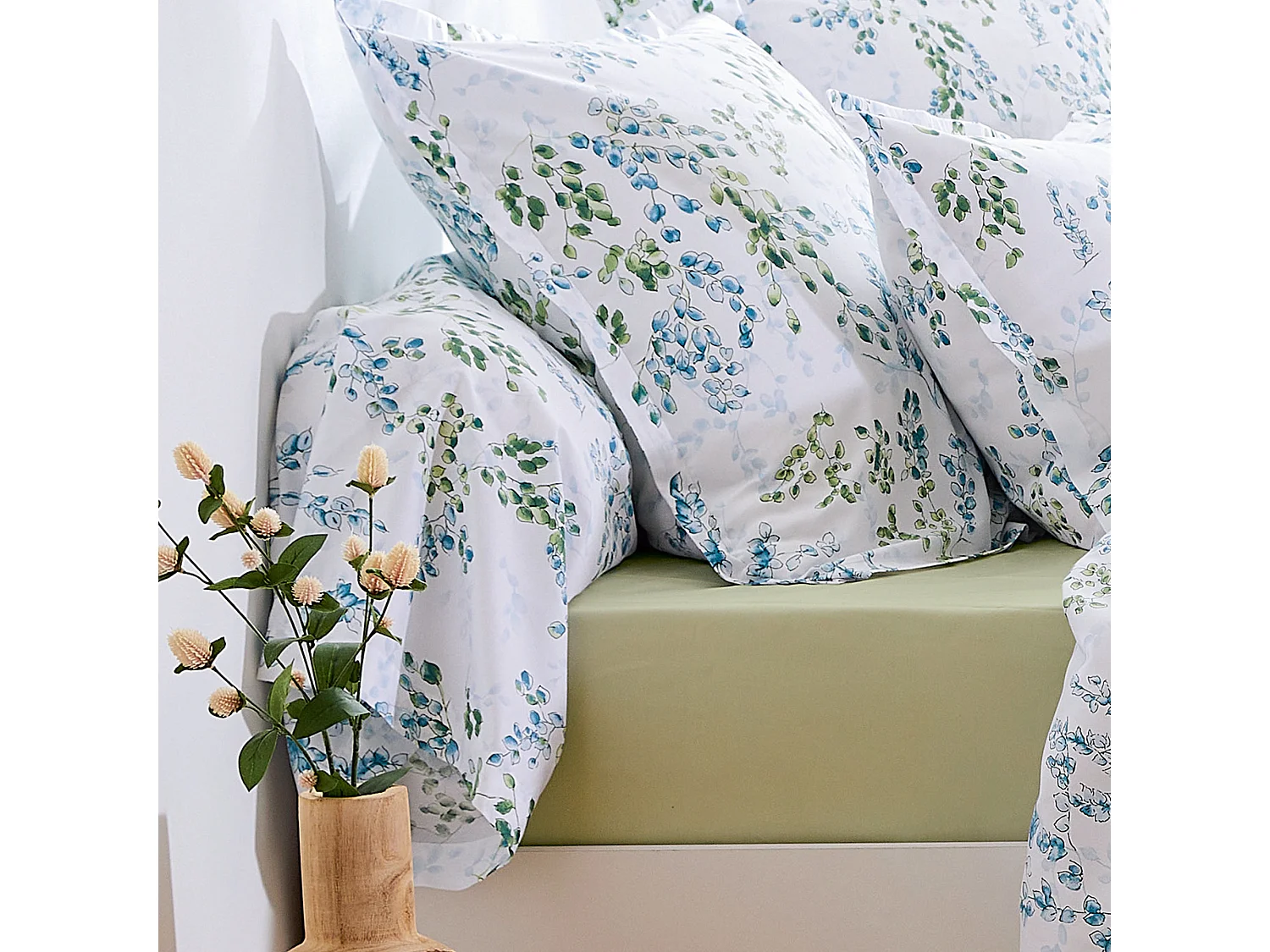 Taie de traversin 140x43 cm satin de coton ANGÈLE vert tilleul