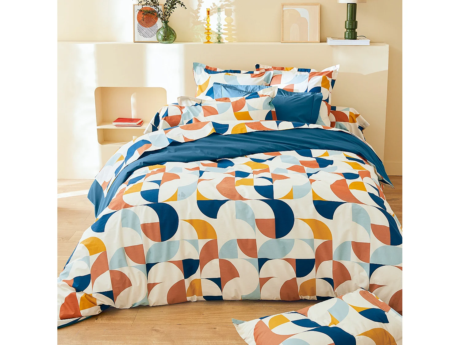 Housse de couette 240x220 cm percale de coton MODULO bleu cobalt