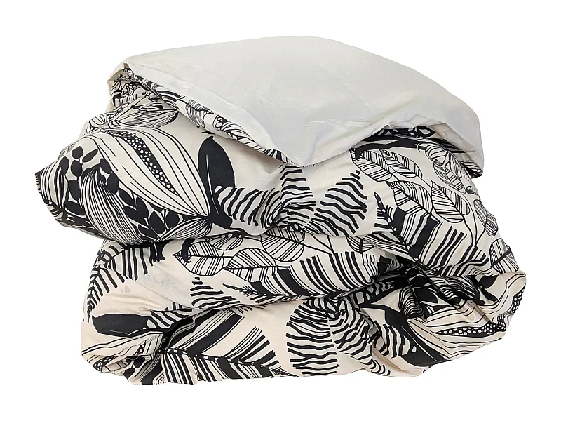 Housse de couette 200x200 cm percale de coton ALBA beige/noir