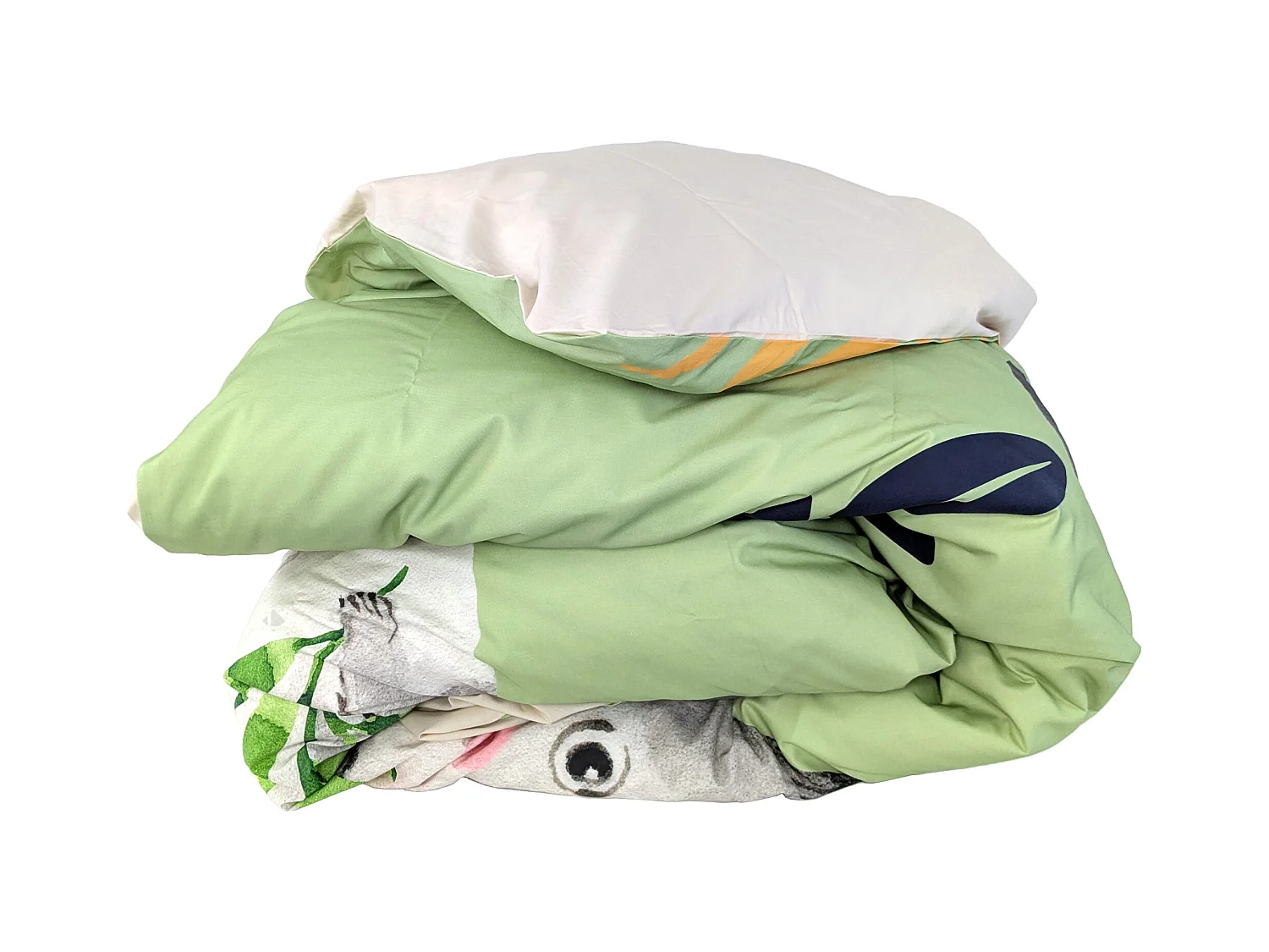 Housse de couette 140x200 cm en 100% percale de coton PANDA vert