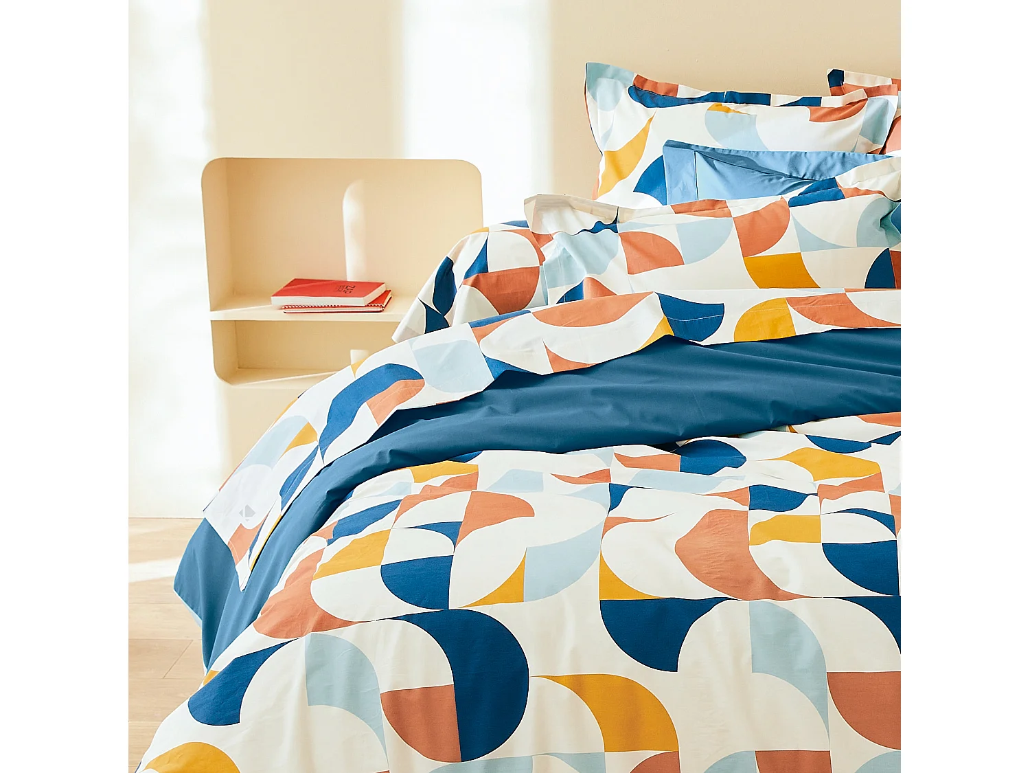 Drap plat 240x310 cm 100% percale de coton MODULO bleu cobalt