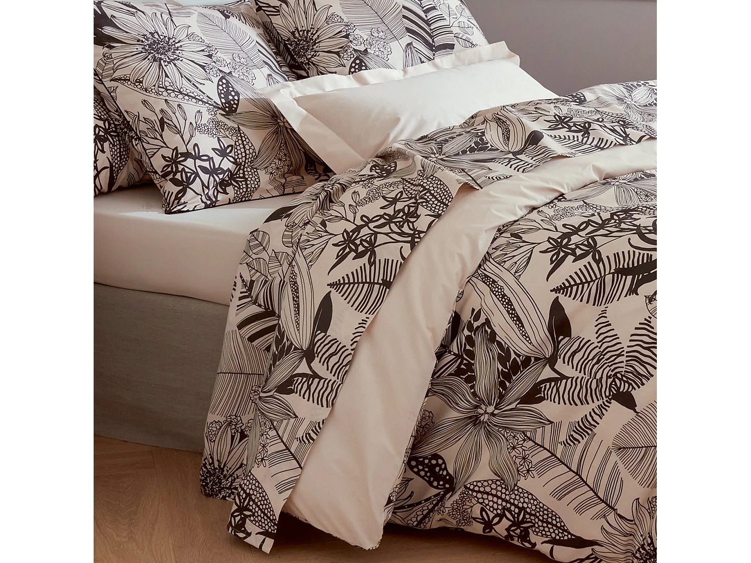 Drap plat 180x290 cm percale de coton ALBA beige/noir