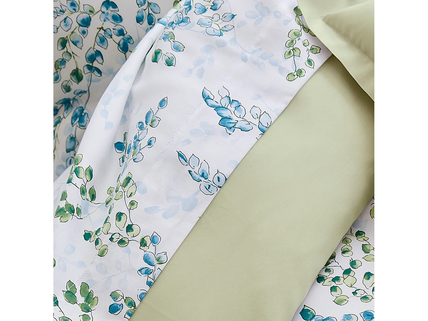 Drap plat 180x290 cm satin de coton ANGÈLE vert tilleul