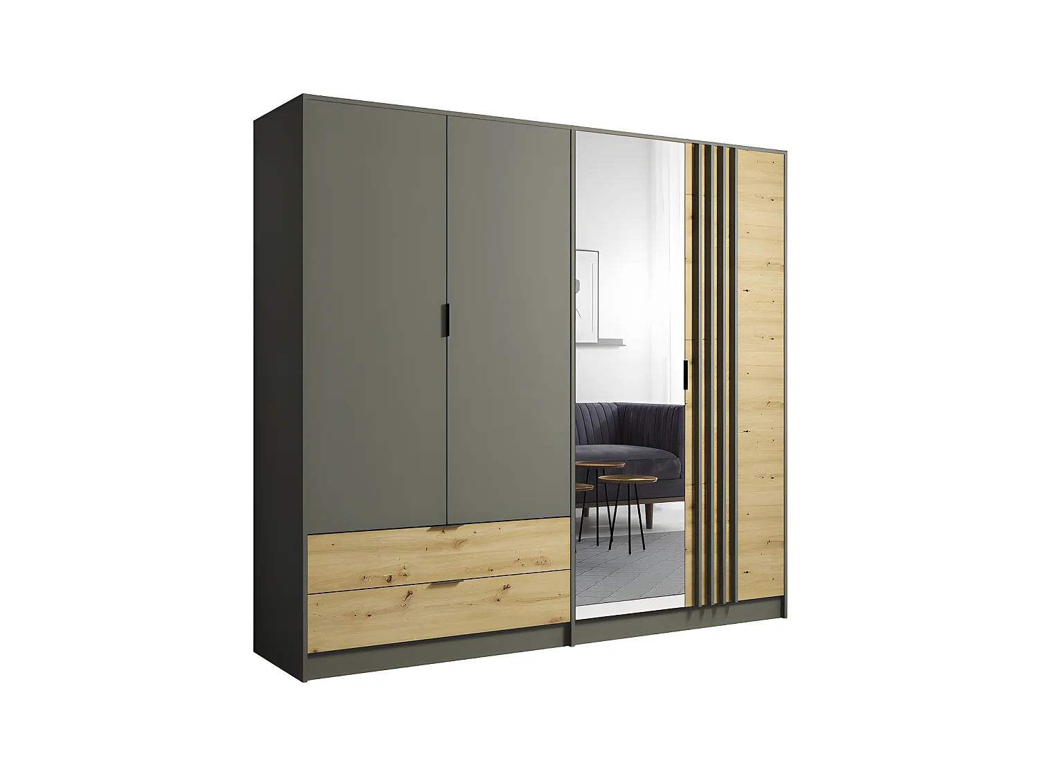 Armoire 4 portes avec miroir + 2 tiroirs Rimini