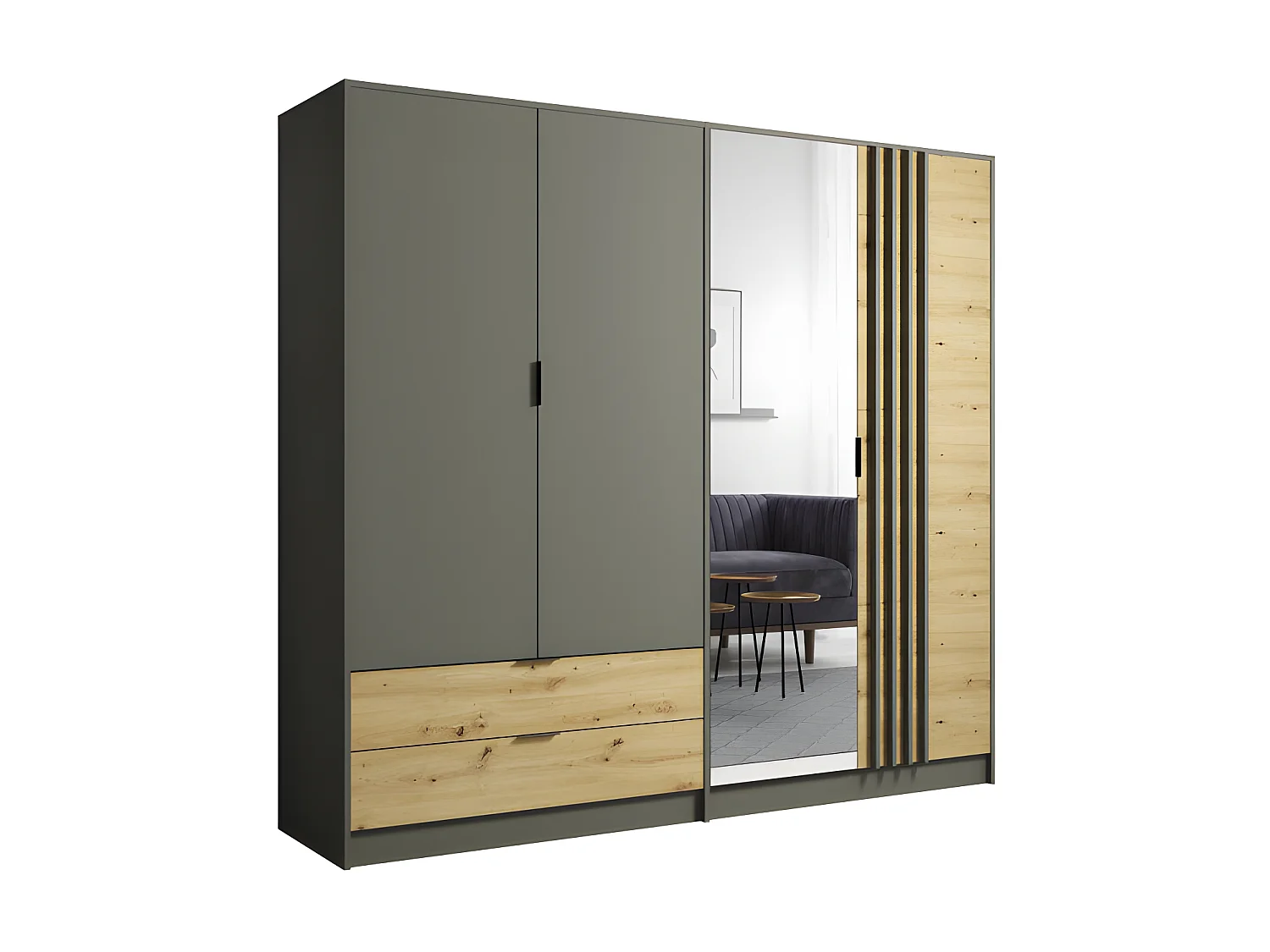 Armoire 4 portes avec miroir + 2 tiroirs Rimini