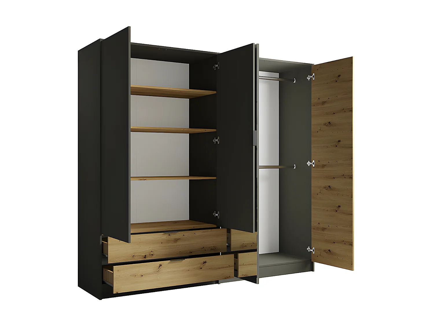 Armoire 4 portes avec miroir + 2 tiroirs Rimini