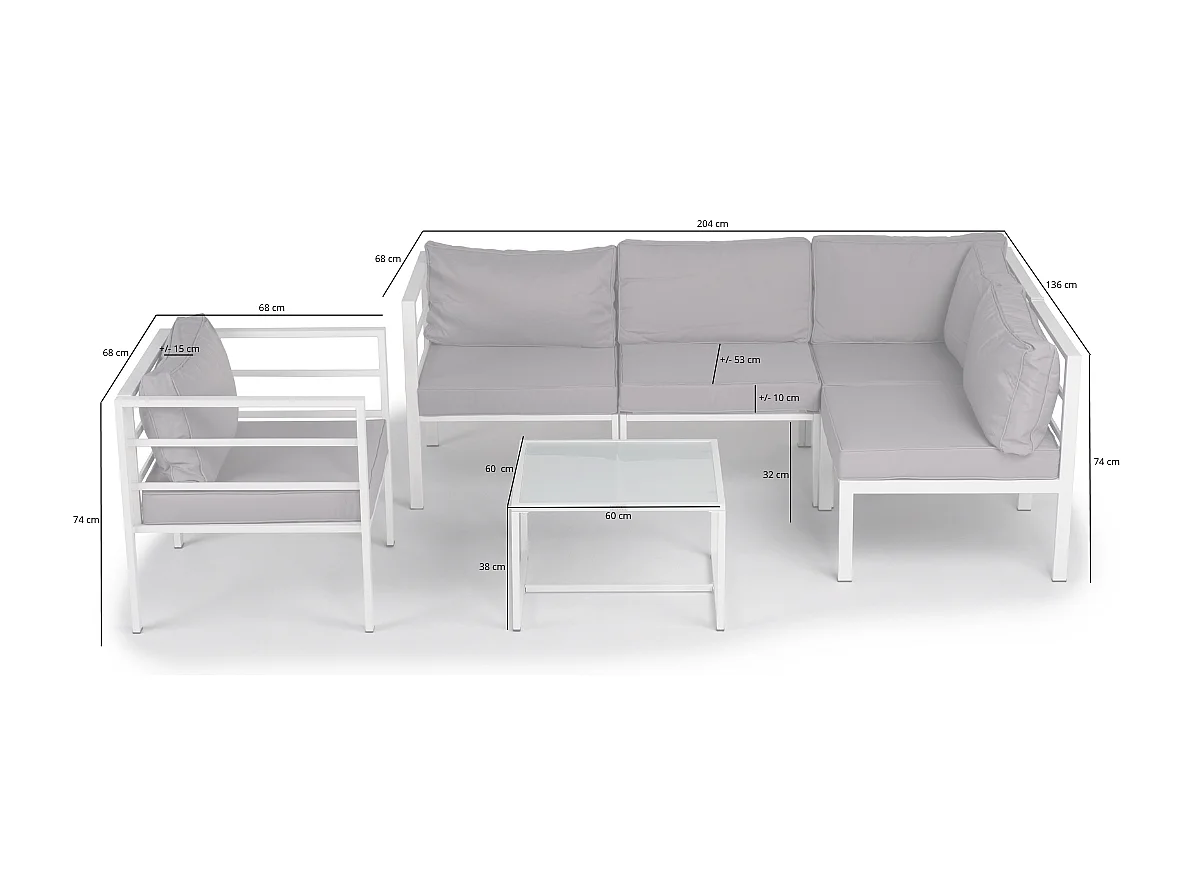 Salon de jardin Madrid 5 places Acier Blanc Kiefergarden