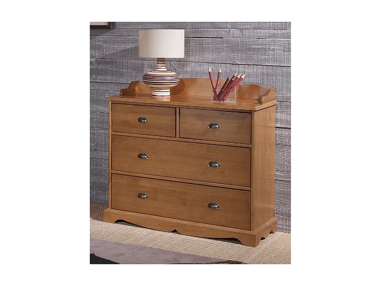 Commode 4 Tiroirs Pin Miel Style Anglais avec Crédence L 96 H 91.6 P 42 cm