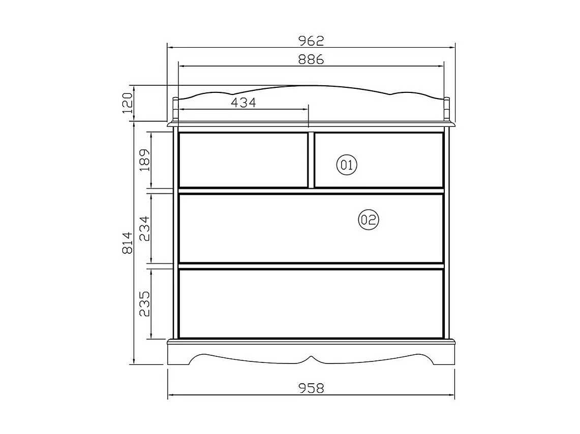 Commode 4 Tiroirs Pin Miel Style Anglais avec Crédence L 96 H 91.6 P 42 cm