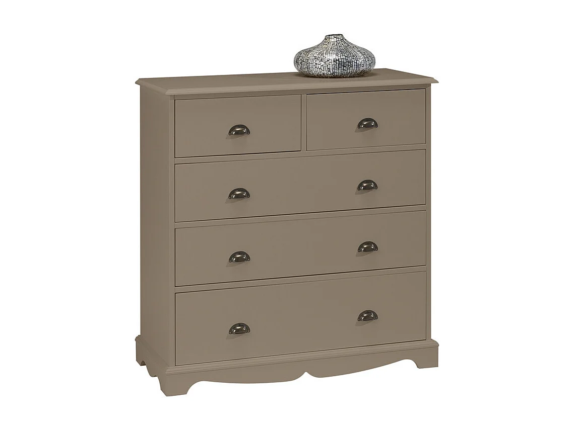Commode 5 Tiroirs Taupe Style Anglais L 96.2 H 97.4 P 42.5 cm