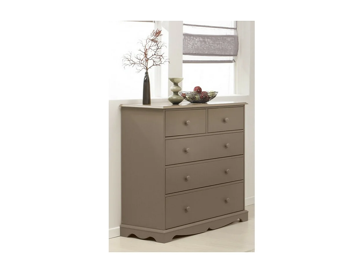 Commode 5 Tiroirs Taupe Style Anglais L 96.2 H 97.4 P 42.5 cm