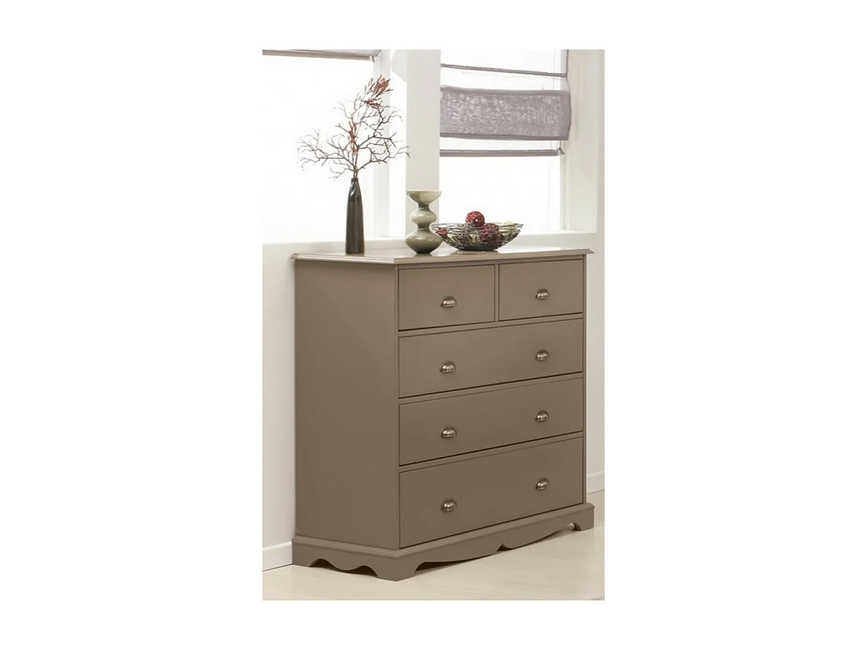 Commode 5 Tiroirs Taupe Style Anglais L 96.2 H 97.4 P 42.5 cm