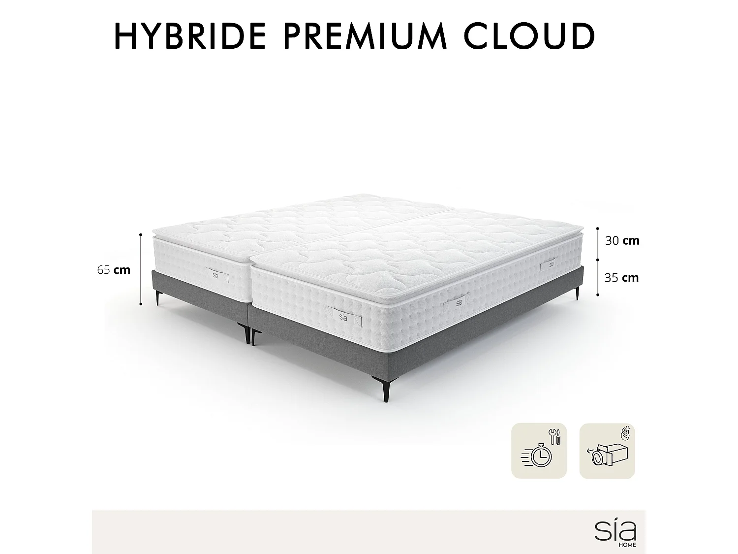 Ensemble 2 matelas 90x200cm ressorts ensachés et 2 sommiers 90x200cm