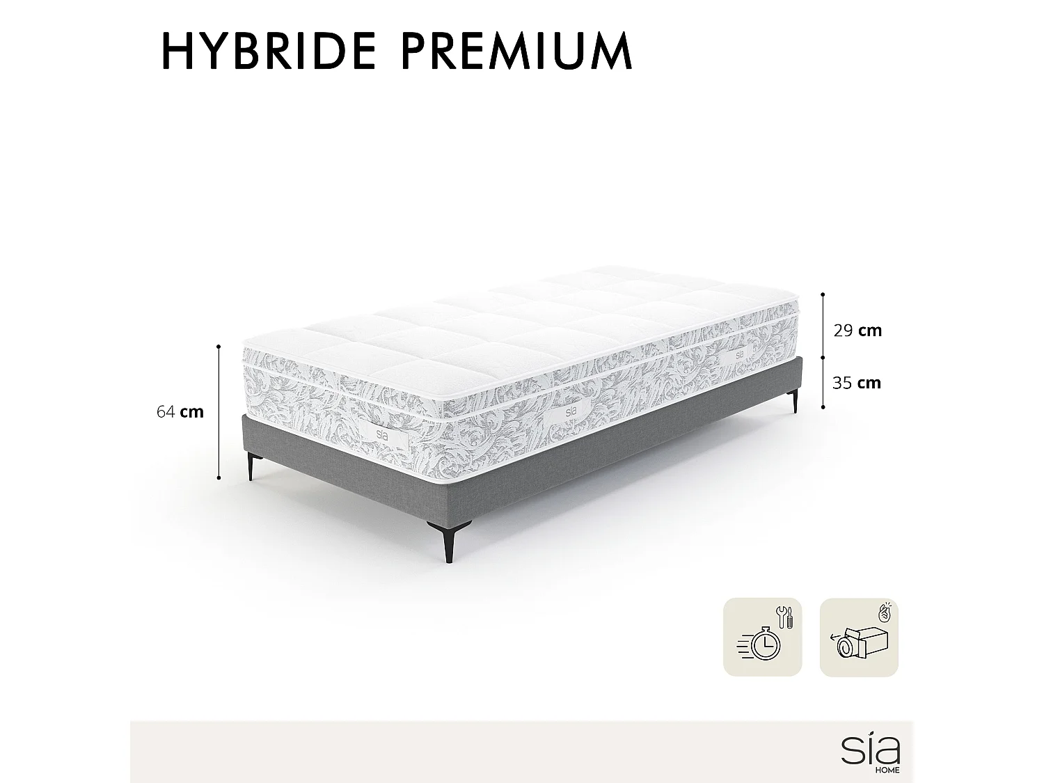 Ensemble matelas ressorts ensachés et sommier 90x200cm