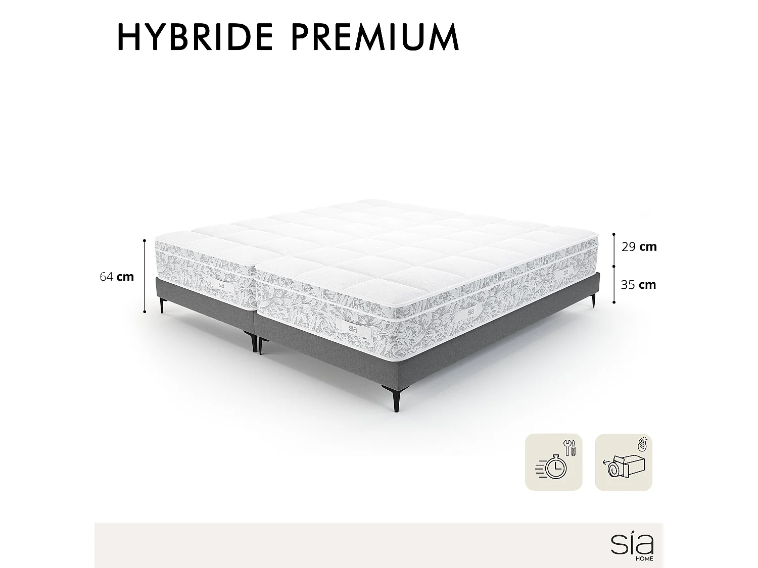 Ensemble 2 matelas 90x200cm ressorts ensachés et 2 sommiers 90x200cm