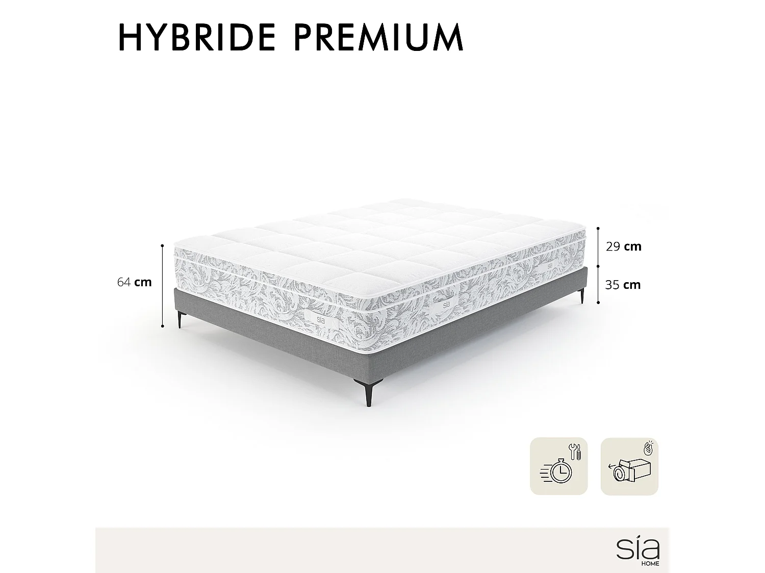 Ensemble matelas ressorts ensachés et sommier 180x200cm