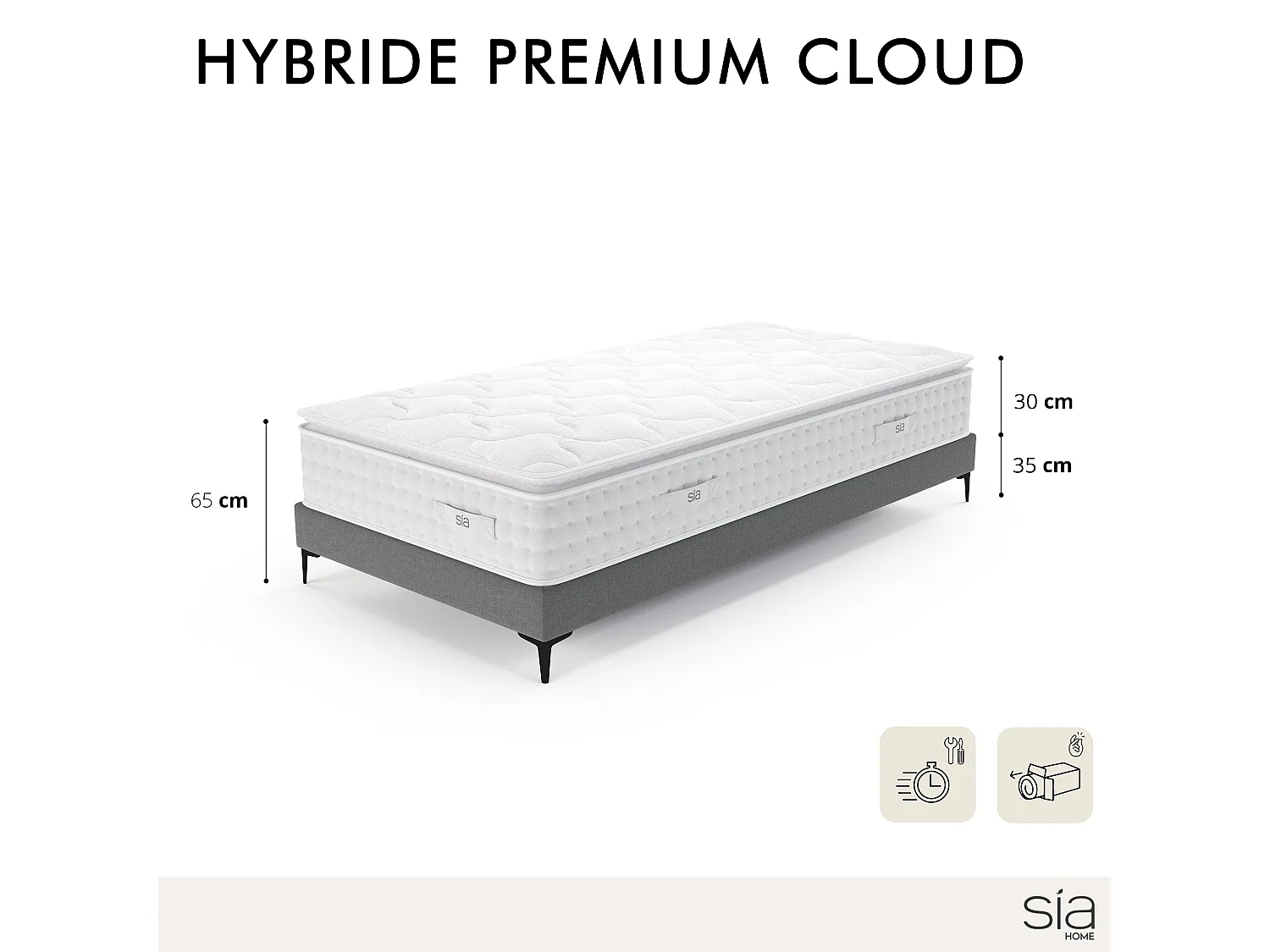 Ensemble matelas ressorts ensachés et sommier 90x200cm