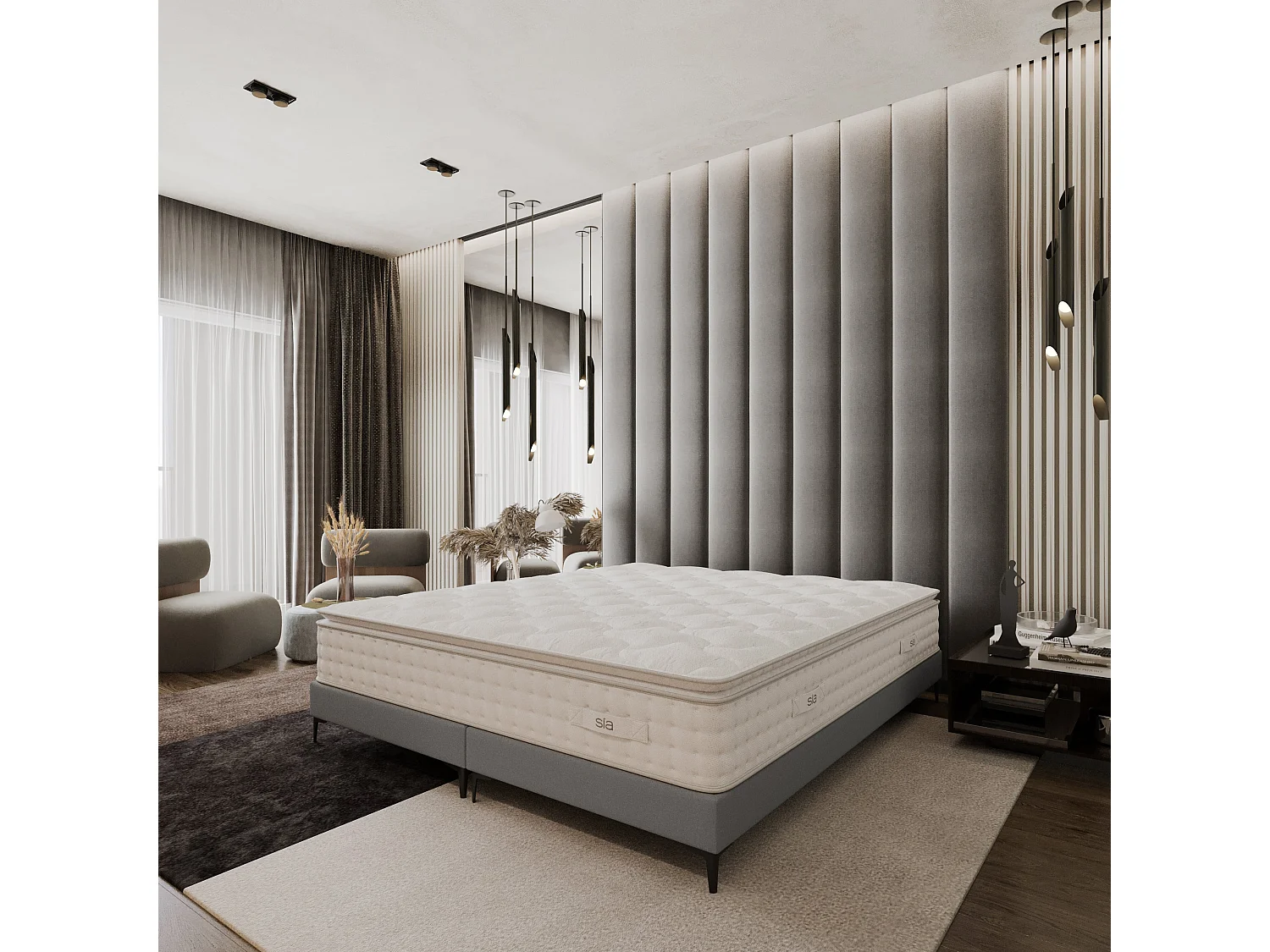 Ensemble matelas 180x200cm ressorts ensachés et 2 sommiers 90x200cm