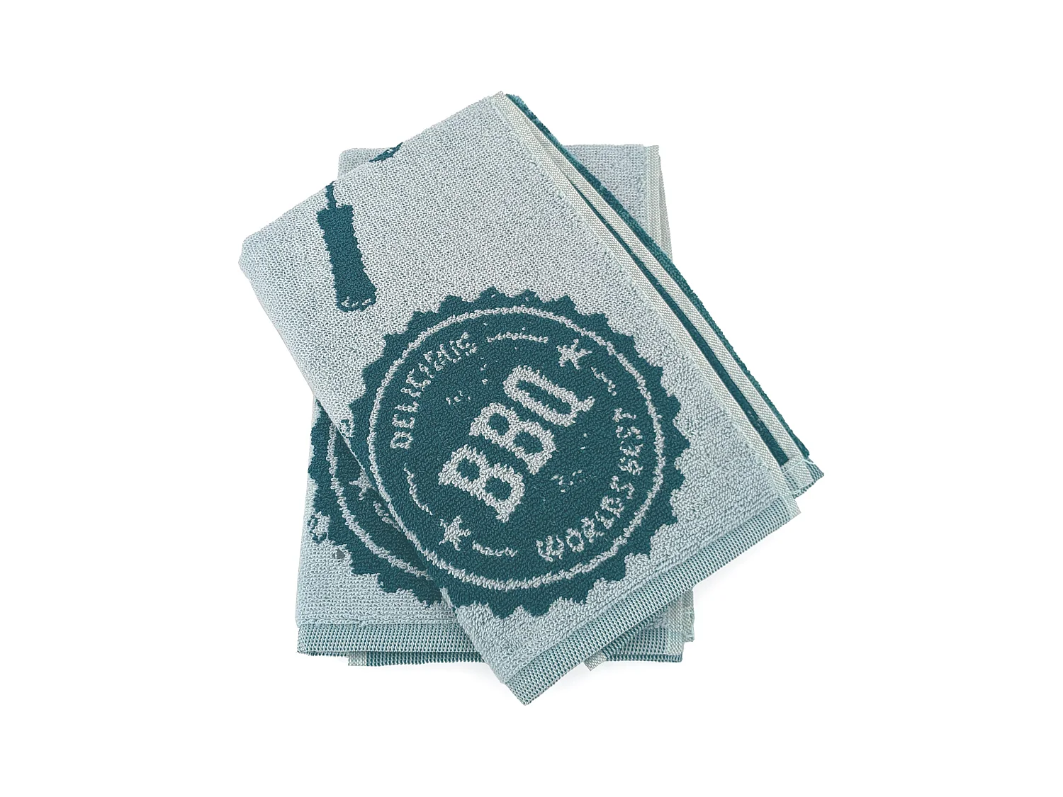 Lot de 2 torchons de cuisine pur coton 50x50 cm collection BBQ vert