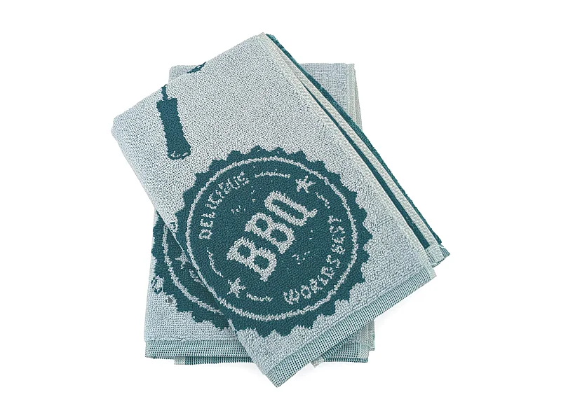 Lot de 2 torchons de cuisine pur coton 50x50 cm collection BBQ vert