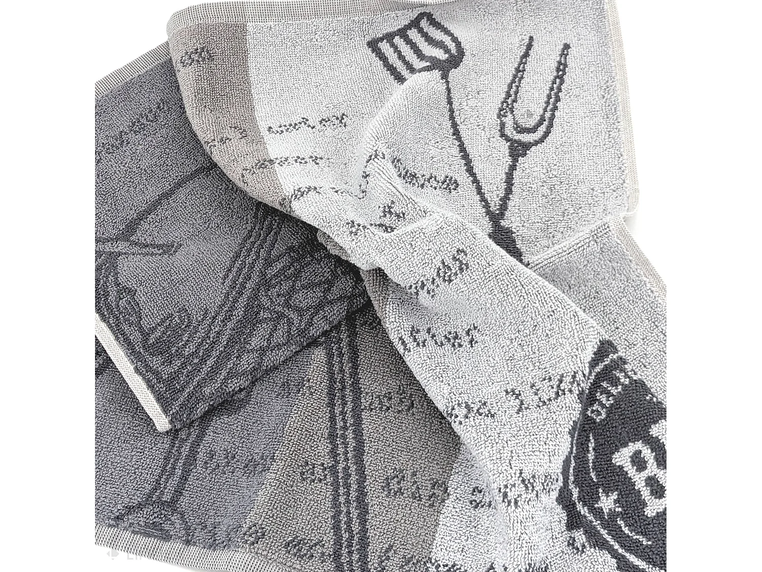 Lot de 2 torchons de cuisine pur coton 50x50 cm collection BBQ gris