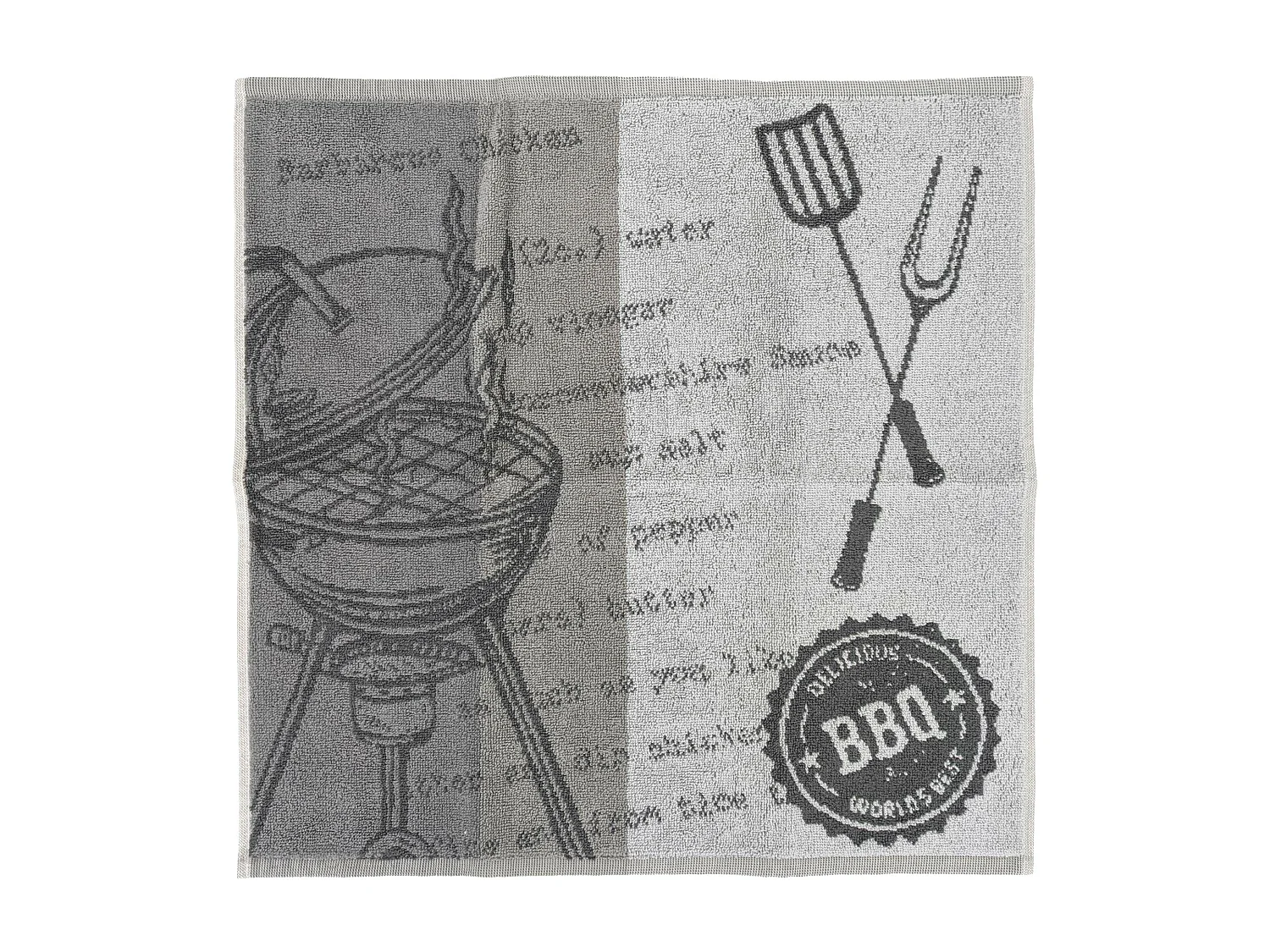 Lot de 2 torchons de cuisine pur coton 50x50 cm collection BBQ gris