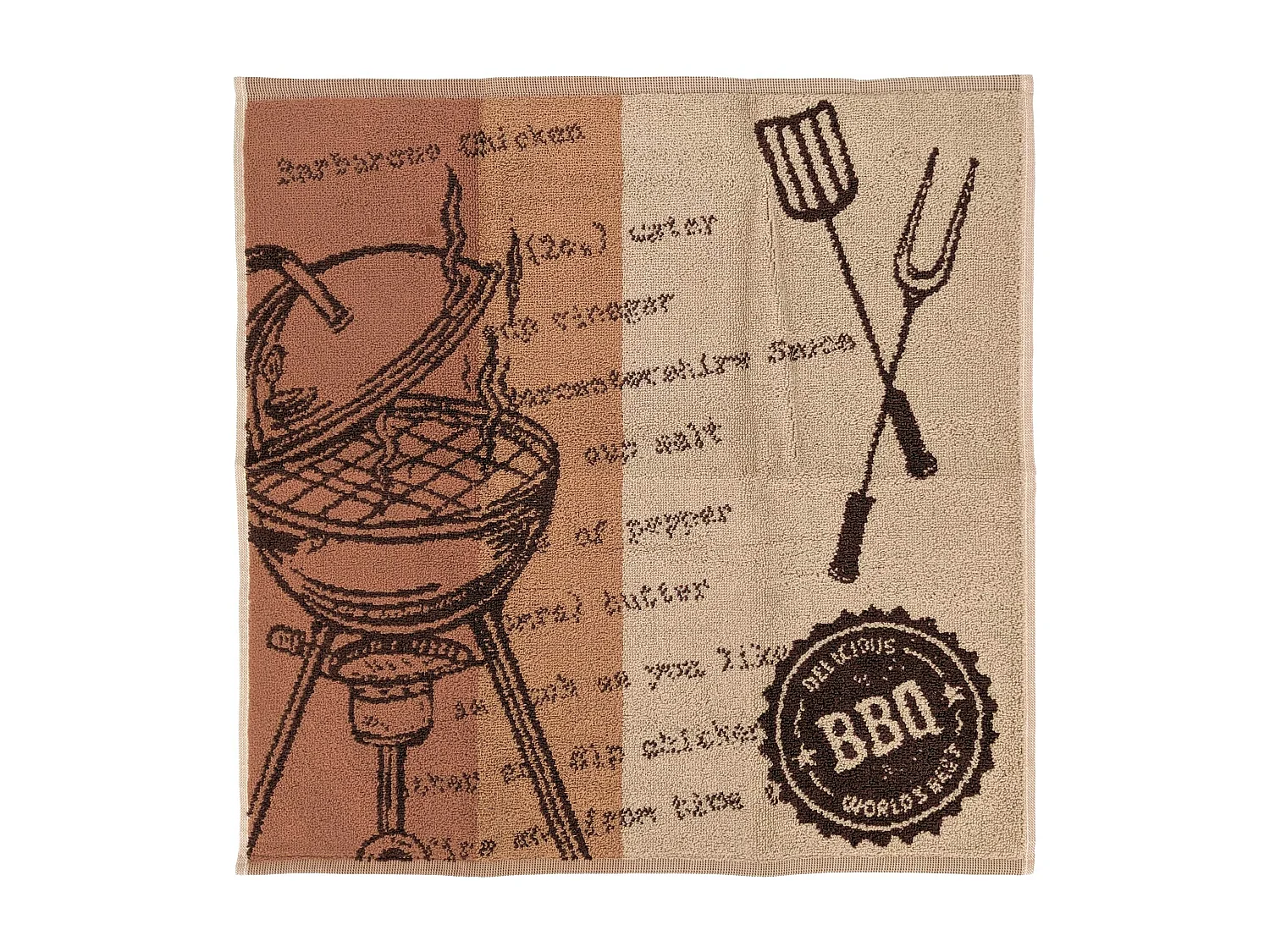 Lot de 2 torchons de cuisine pur coton 50x50 cm collection BBQ beige