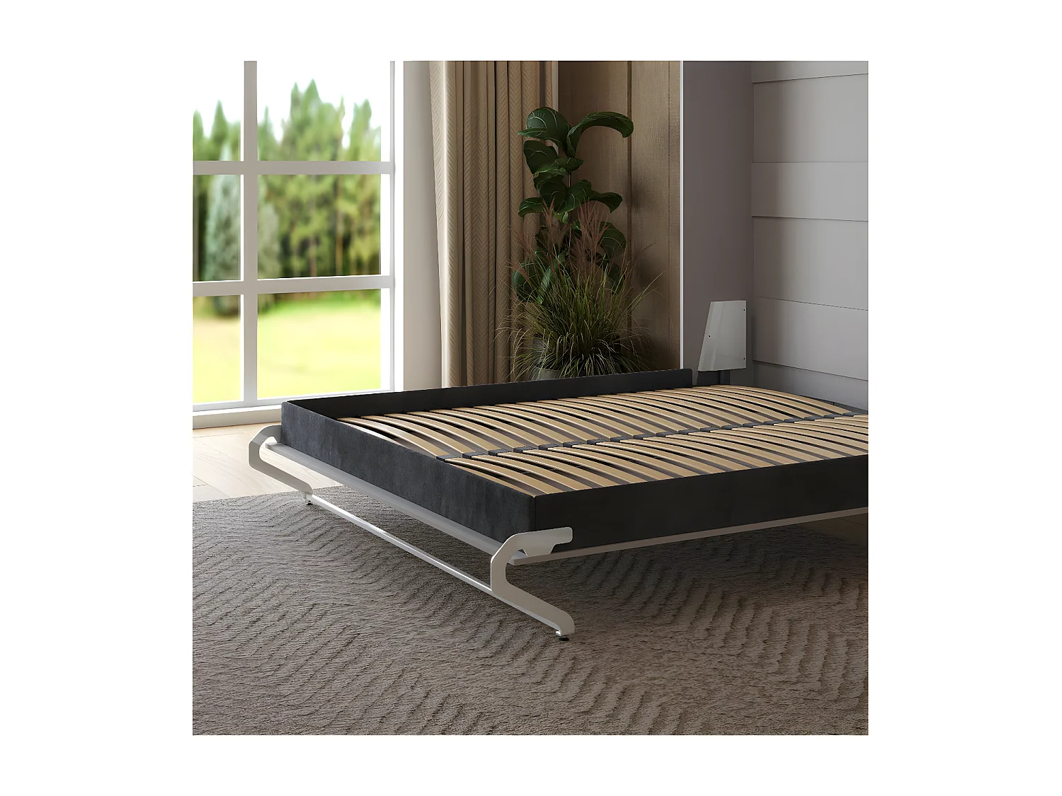 Lit escamotable 180x200cm Vertical Lit Mural SUP M1 cadre rembourré Gris perle