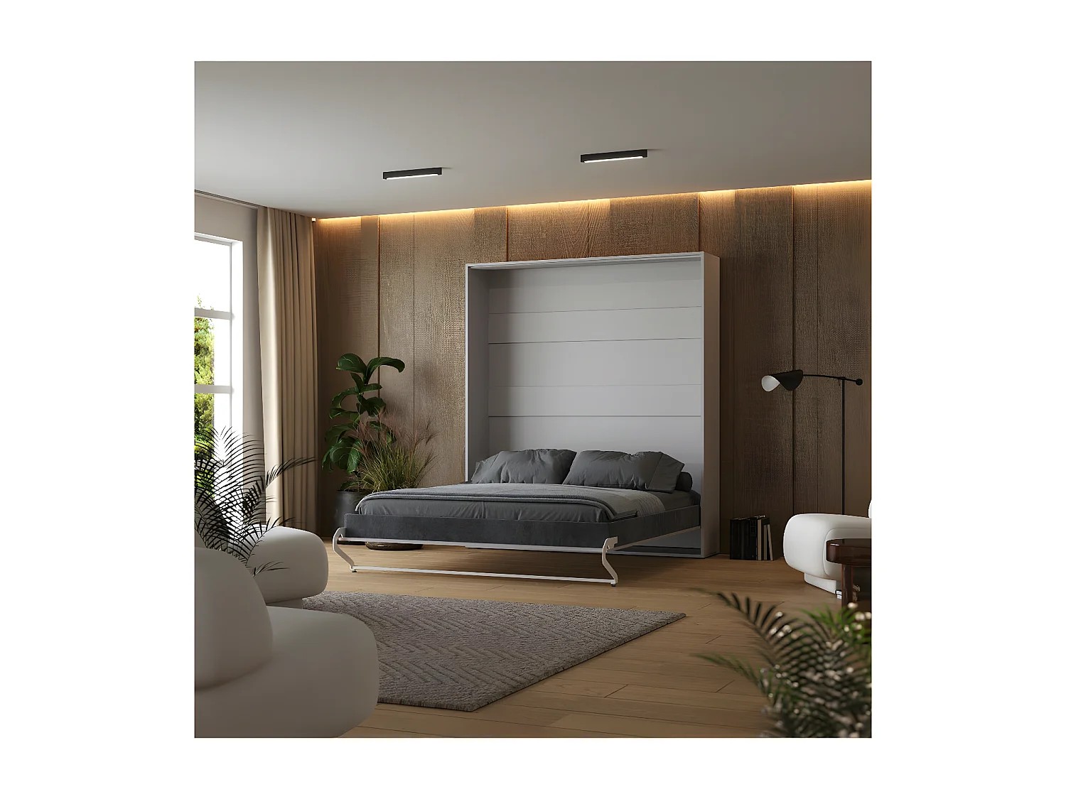 Lit escamotable 180x200cm Vertical Lit Mural SUP M1 cadre rembourré Gris perle