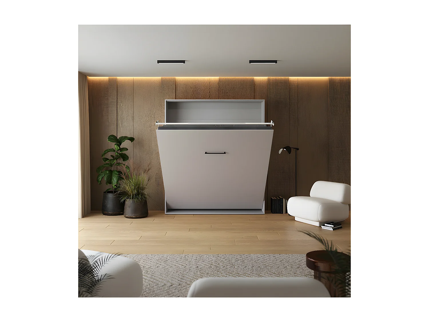 Lit escamotable 180x200cm Vertical Lit Mural SUP M1 cadre rembourré Gris perle