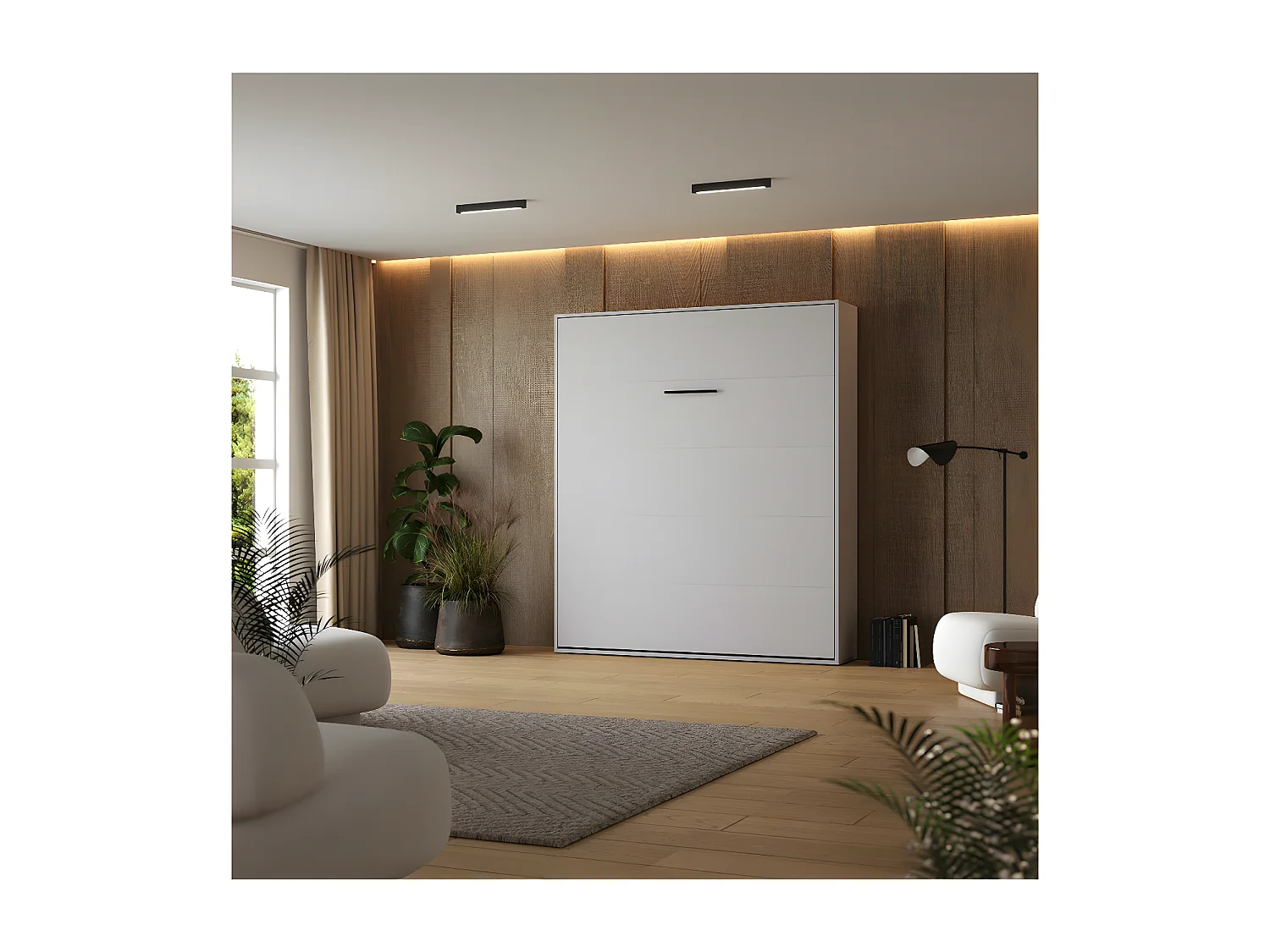 Lit escamotable 180x200cm Vertical Lit Mural SUP M1 cadre rembourré Gris perle