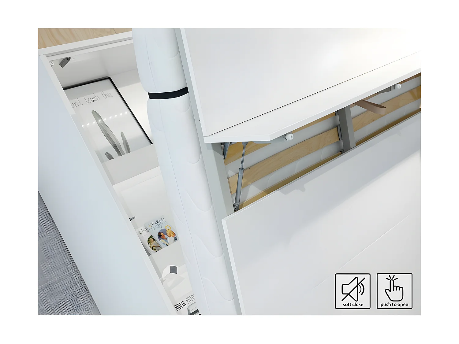 Lenart Lit escamotable MATELAS inclus Vertical 90x200cm Blanc brillant Lit Rabattable"Consus"