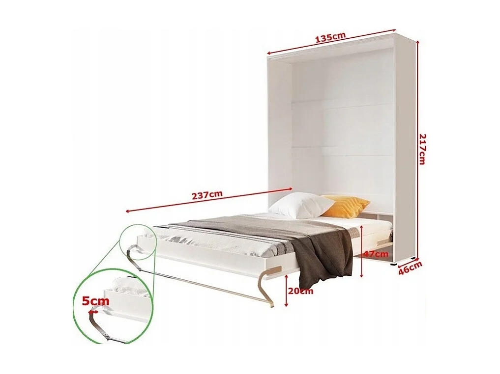 Lenart Lit escamotable MATELAS inclus Vertical 120x200cm Blanc mat Lit Rabattable Consus pro