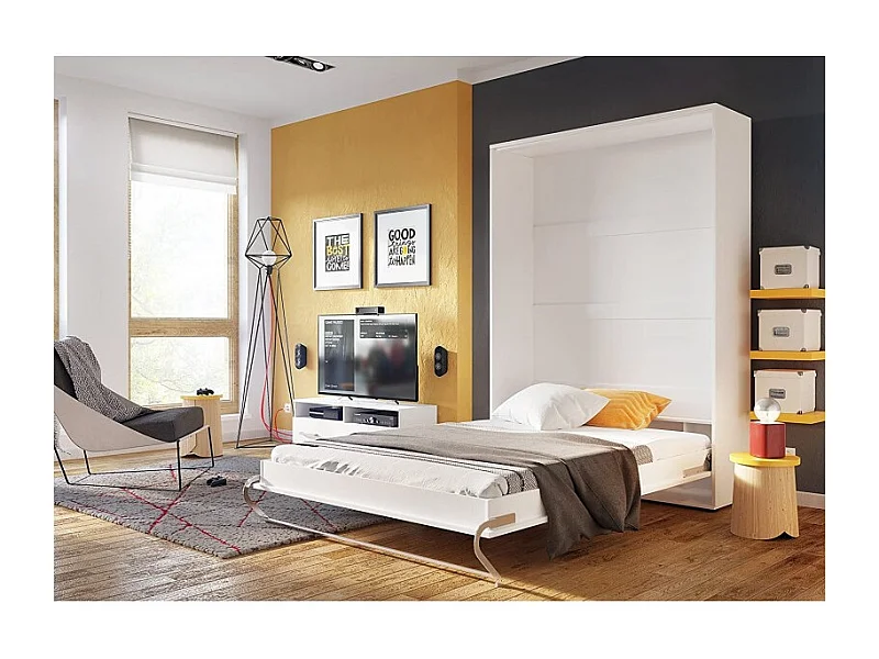 Lenart Lit escamotable MATELAS inclus Vertical 120x200cm Blanc mat Lit Rabattable Consus pro