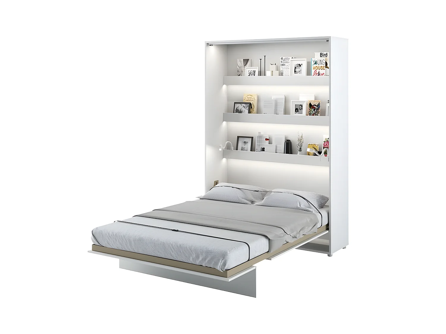 Lenart Lit escamotable MATELAS inclus Vertical 140x200cm Blanc brillant Lit Rabattable"Consus"