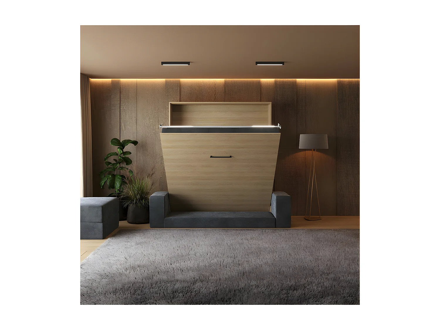 Lit escamotable 180x200cm Vertical Canapé Anthracite Lit Mural SUP M1 Chêne Kaiserberg