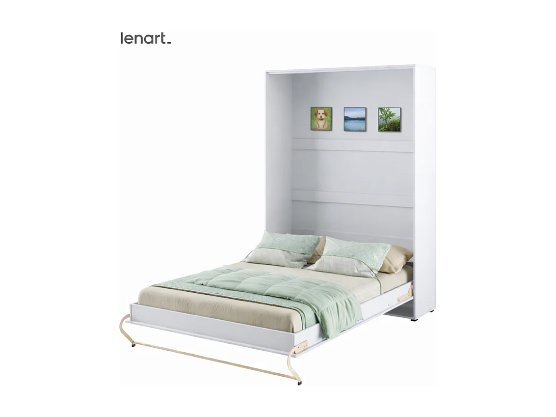 Lenart Lit escamotable MATELAS inclus Vertical 140x200cm Blanc mat Lit Rabattable Consus pro