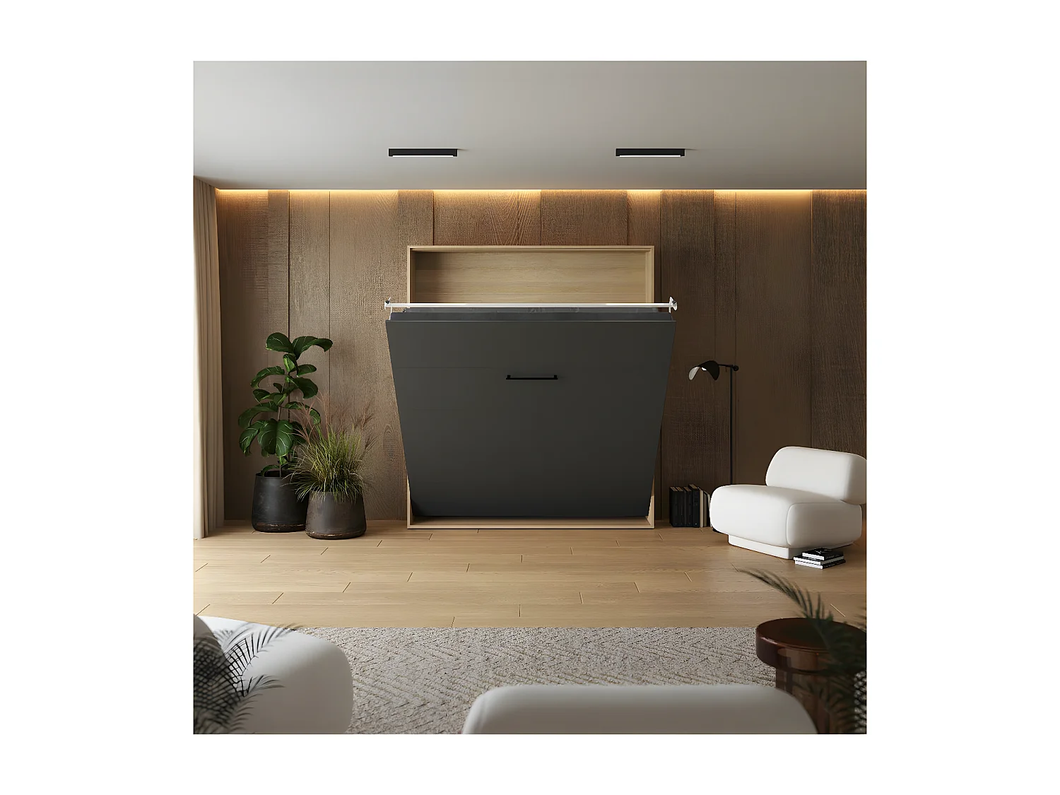 Lit escamotable 180x200cm Vertical Lit Mural SUP M1 cadre rembourré Chêne Kaisersberg/Anthracite