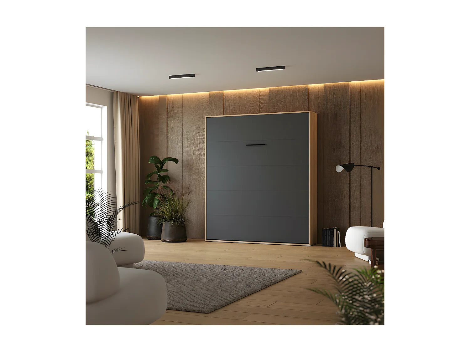 Lit escamotable 180x200cm Vertical Lit Mural SUP M1 cadre rembourré Chêne Kaisersberg/Anthracite