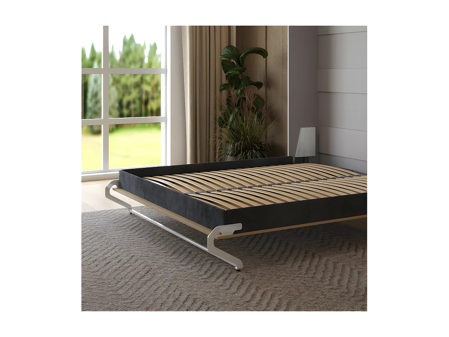 Lit escamotable 180x200cm Vertical Lit Mural SUP M1 cadre rembourré Gris perle/Chêne Kaisersberg