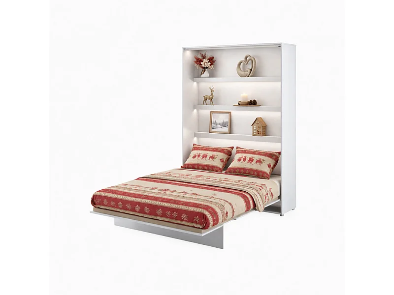 Lenart Lit escamotable MATELAS inclus Vertical 160x200cm Blanc mat Lit Rabattable"Consus"