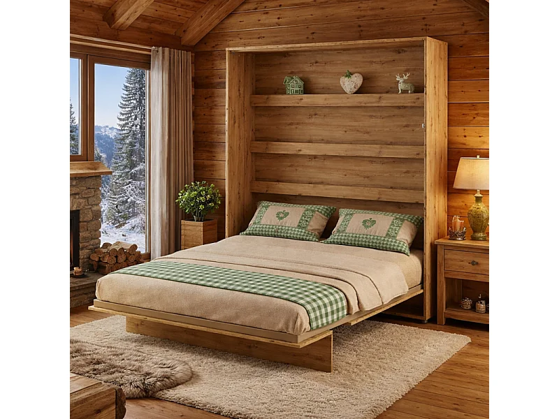 Lenart Lit escamotable MATELAS inclus Vertical 160x200cm Chêne artisan Lit Rabattable"Consus"