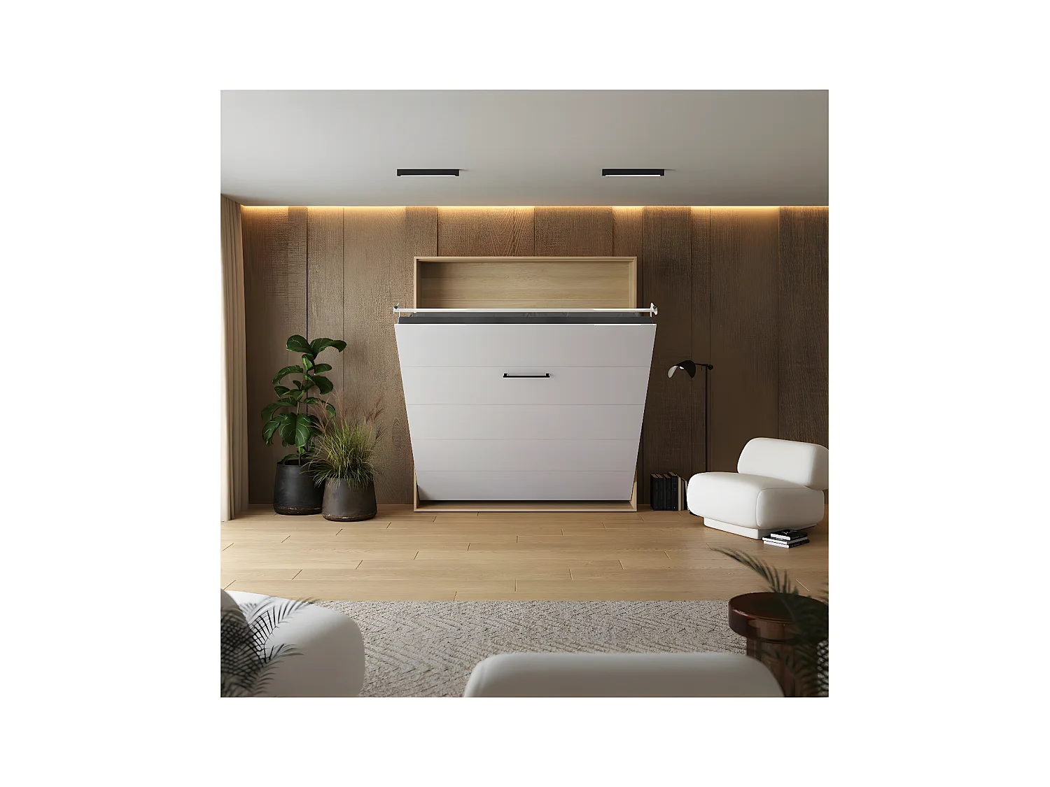 Lit escamotable 180x200cm Vertical Lit Mural SUP M1 cadre rembourré Chêne Kaisersberg/Blanc brillant