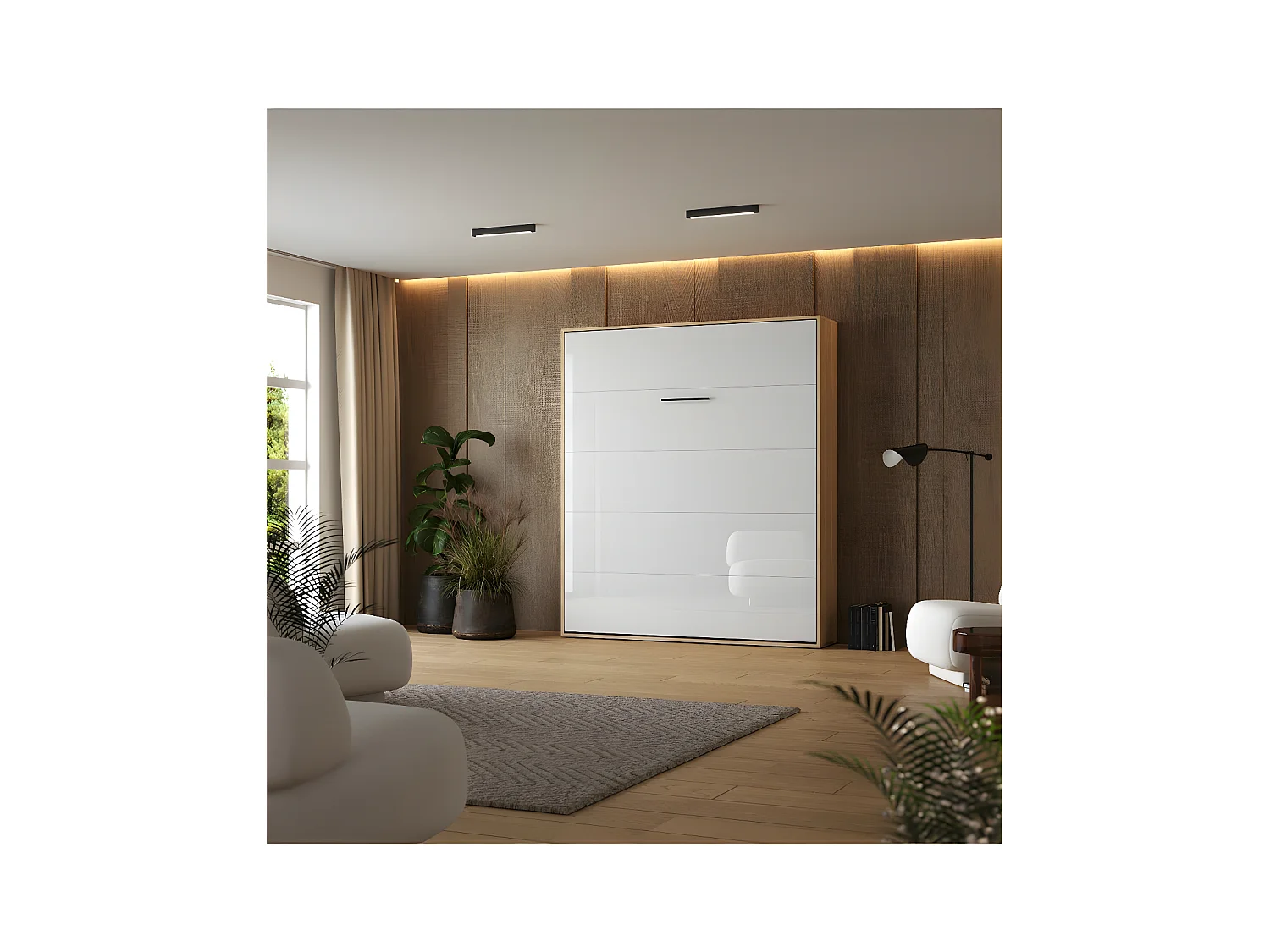 Lit escamotable 180x200cm Vertical Lit Mural SUP M1 cadre rembourré Chêne Kaisersberg/Blanc brillant