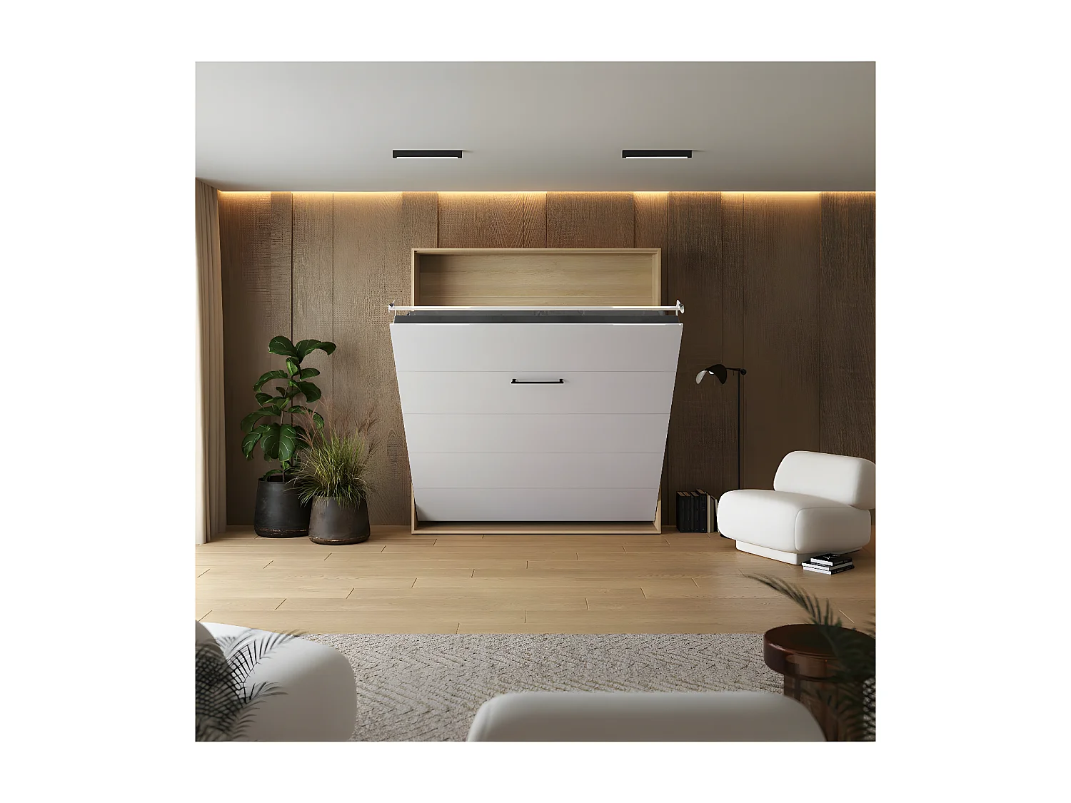 Lit escamotable 180x200cm Vertical Lit Mural SUP M1 cadre rembourré Chêne Kaisersberg/Blanc brillant