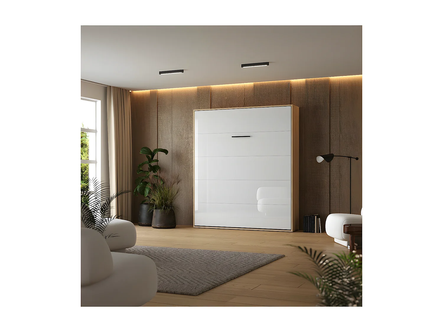 Lit escamotable 180x200cm Vertical Lit Mural SUP M1 cadre rembourré Chêne Kaisersberg/Blanc brillant