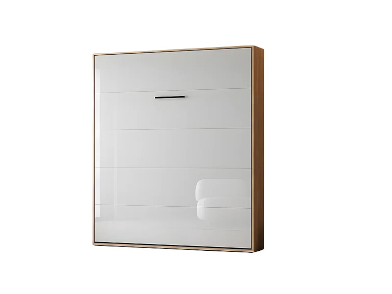 Lit escamotable 180x200cm Vertical Lit Mural SUP M1 cadre rembourré Chêne Kaisersberg/Blanc brillant