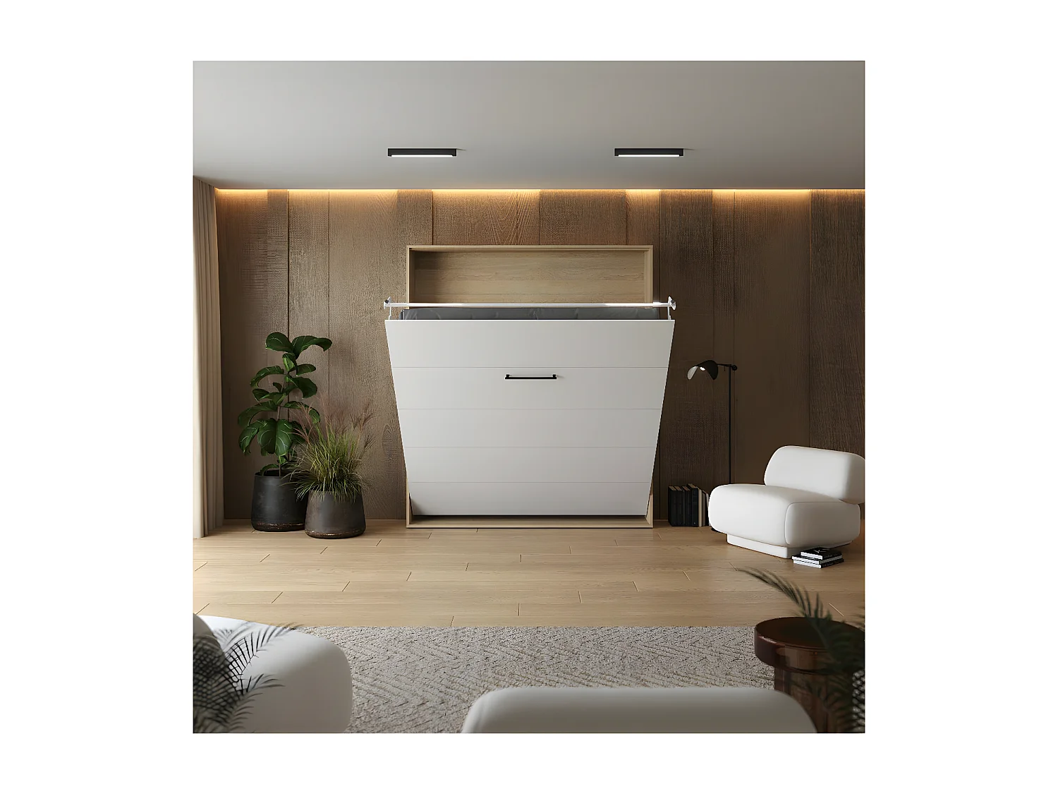 Lit escamotable 180x200cm Vertical Lit Mural SUP M1 cadre rembourré Chêne Kaisersberg/Blanc