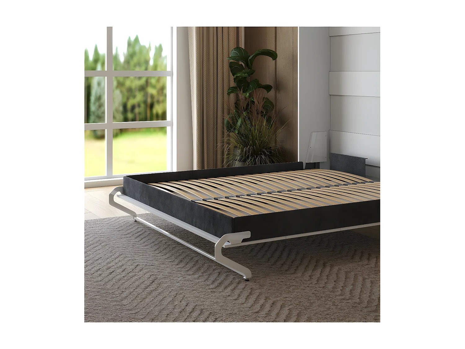 Lit escamotable 180x200cm Vertical Lit Mural SUP M1 cadre rembourré Blanc mat